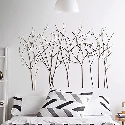 SHABOZ Wall Decor 3 Birds on Branches Metal Wall Art, Oversize Forest Wall Sculpture, 50" W x 35" H, Wrought Iron Line Artwork Decoration, for Living Room Bedroom