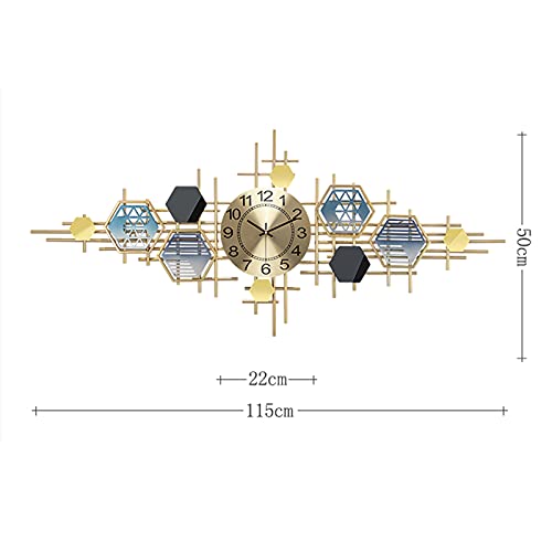 Wall Clock Modern Large Decorative Wall Clock 3D Art Wrought Iron Modern Clocks Mute Wall Clocks Living Room Corridors Quartz Clocks Fashion Home Wall Watches,Gold,115 * 50cm Wall Decor Clock