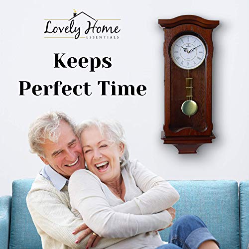 Pendulum Wall Clock Battery Operated - Hanging Grandfather Wall Clock with Pendulum - Quiet Wood Pendulum Clock - Decorative Wooden Wall Clock for Living Room Decor, Office & Home Décor Gift 23.5x9.75