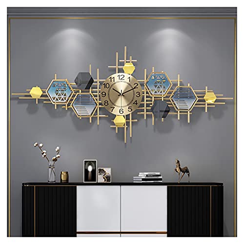 Wall Clock Modern Large Decorative Wall Clock 3D Art Wrought Iron Modern Clocks Mute Wall Clocks Living Room Corridors Quartz Clocks Fashion Home Wall Watches,Gold,115 * 50cm Wall Decor Clock