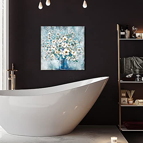 Framed Blue Flower Canvas Wall Art 14x14