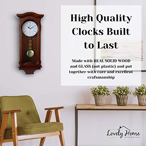 Pendulum Wall Clock Battery Operated - Hanging Grandfather Wall Clock with Pendulum - Quiet Wood Pendulum Clock - Decorative Wooden Wall Clock for Living Room Decor, Office & Home Décor Gift 23.5x9.75