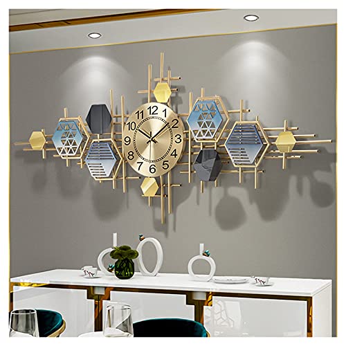 Wall Clock Modern Large Decorative Wall Clock 3D Art Wrought Iron Modern Clocks Mute Wall Clocks Living Room Corridors Quartz Clocks Fashion Home Wall Watches,Gold,115 * 50cm Wall Decor Clock