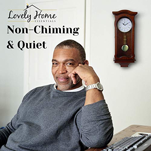 Pendulum Wall Clock Battery Operated - Hanging Grandfather Wall Clock with Pendulum - Quiet Wood Pendulum Clock - Decorative Wooden Wall Clock for Living Room Decor, Office & Home Décor Gift 23.5x9.75