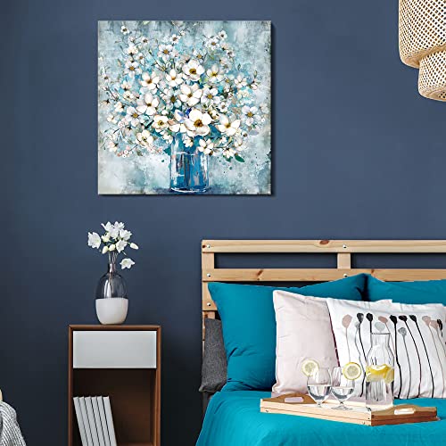 Framed Blue Flower Canvas Wall Art 14x14