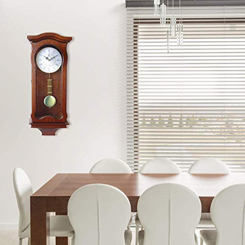 Pendulum Wall Clock Battery Operated - Hanging Grandfather Wall Clock with Pendulum - Quiet Wood Pendulum Clock - Decorative Wooden Wall Clock for Living Room Decor, Office & Home Décor Gift 23.5x9.75