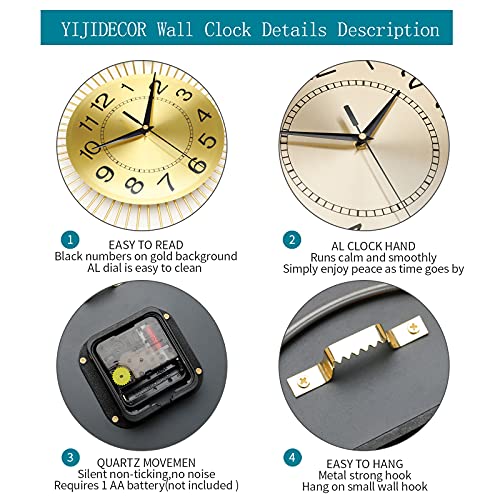 Large Gold Wall Clock – Silent, Battery Operated