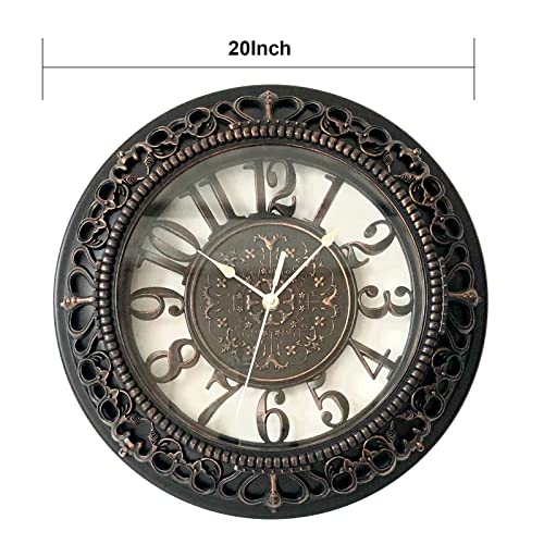 ANDSTAR 20 Inch Wall Clock Retro Farmhouse Easy to Read Wall Clocks Art Distressed Old-Fashioned Silent Wall Clock Large Retro Rustic Country Decorative for Kitchen Living Room Bedroom(Antique Black)