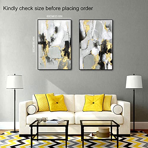 Zessonic Black Abstract Wall Art Decor - 2 Pack 24" x 36" Black and Gold Canvas Wall Decor with Hand Texture for Living Room, Bedroom, Office, Framed, Ready to Hang