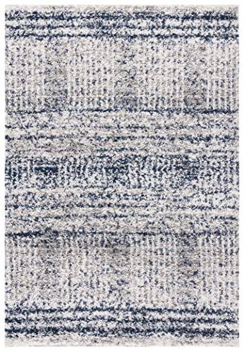 Safavieh Jericho Shag Collection 9' x 12' Navy/Ivory JER100N Contemporary Living Room Dining Bedroom 1.2-inch Thick Area Rug