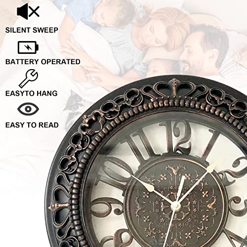 ANDSTAR 20 Inch Wall Clock Retro Farmhouse Easy to Read Wall Clocks Art Distressed Old-Fashioned Silent Wall Clock Large Retro Rustic Country Decorative for Kitchen Living Room Bedroom(Antique Black)