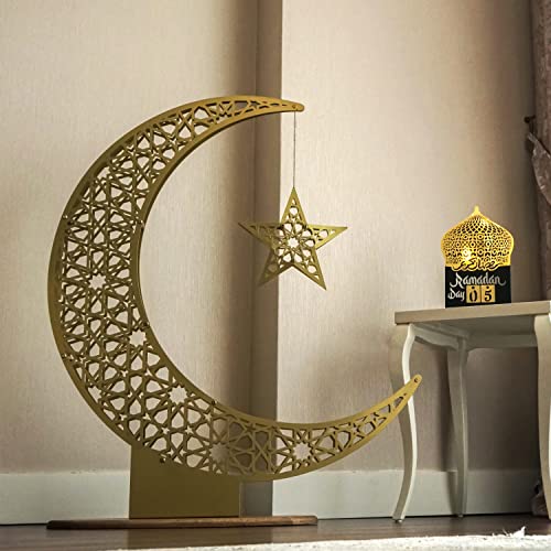 iwa concept Metal Crescent Moon and Star | Islamic Decoration for Home | Ramadan Decor | Ramadan Mubarak | Eid Gifts | Islamic Wall Art | (102 x 86 cm | 40.2 x 33.9 inches | Large)