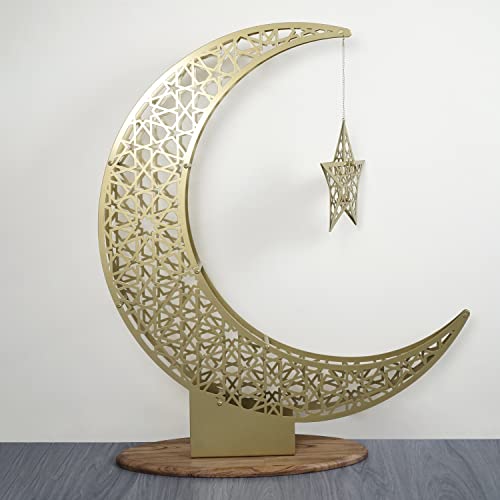 iwa concept Metal Crescent Moon and Star | Islamic Decoration for Home | Ramadan Decor | Ramadan Mubarak | Eid Gifts | Islamic Wall Art | (102 x 86 cm | 40.2 x 33.9 inches | Large)
