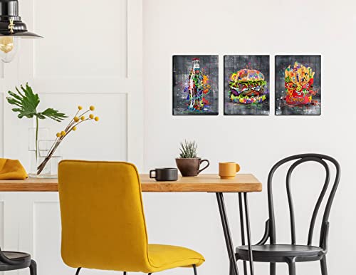 Banksy Canvas Wall Art for Living Room, Modern Wall-Art for Bedroom, Street Art Graffiti Hamburg Cola French Fries Print Painting, Funny Wooden Decor, Stretched and Framed Ready to Hang Size 12x16x3P
