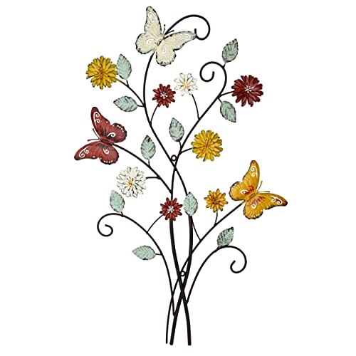 Remenna Metal Wall Art- Flower & Butterfly Wall Decor Modern Farmhouse Decoration Rustic Wall Decor for Bedroom Bathroom Living room Outdoor Garden 27inch×17inch