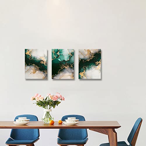Emerald Green Wall Art,for Dining Room Bedroom Bathroom Living Room Wall Decor, Green and Gold Abstract Canvas Wall Art, Modern Glam Home Office Wall Decoration 16" X 24" X 3 Pieces