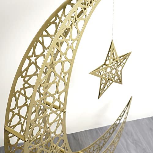 iwa concept Metal Crescent Moon and Star | Islamic Decoration for Home | Ramadan Decor | Ramadan Mubarak | Eid Gifts | Islamic Wall Art | (102 x 86 cm | 40.2 x 33.9 inches | Large)