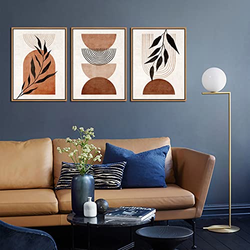 Framed Boho Wall Art Minimalist Botanical Canvas Picture, Retro Mid Century Bohemian Wall Decor Neutral Abstract Canvas Artwork Prints Living Room Bedroom Bathroom Home Office Decor 12" X 16" X 3