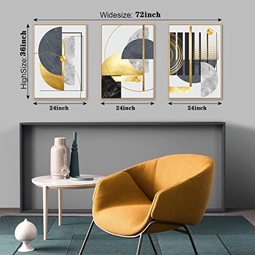 MOUDAMION Black Gold Canvas Wall Art, 3Pcs Large Abstract Canvas Wall Art Gold Frame Wall Quotes Painting Luxury Nordic Art Poster for Living Room Office 24x36inch