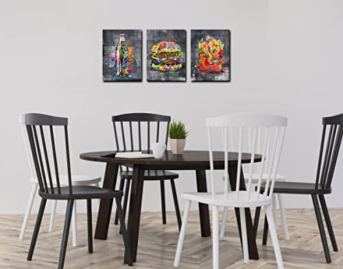 Banksy Canvas Wall Art for Living Room, Modern Wall-Art for Bedroom, Street Art Graffiti Hamburg Cola French Fries Print Painting, Funny Wooden Decor, Stretched and Framed Ready to Hang Size 12x16x3P