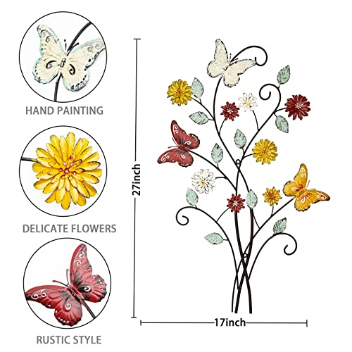 Remenna Metal Wall Art- Flower & Butterfly Wall Decor Modern Farmhouse Decoration Rustic Wall Decor for Bedroom Bathroom Living room Outdoor Garden 27inch×17inch