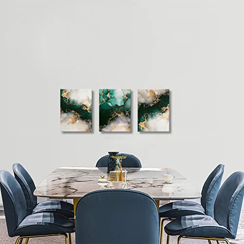 Emerald Green Wall Art,for Dining Room Bedroom Bathroom Living Room Wall Decor, Green and Gold Abstract Canvas Wall Art, Modern Glam Home Office Wall Decoration 16" X 24" X 3 Pieces