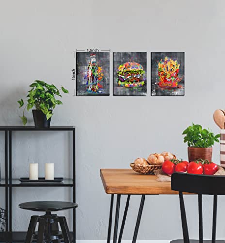 Banksy Canvas Wall Art for Living Room, Modern Wall-Art for Bedroom, Street Art Graffiti Hamburg Cola French Fries Print Painting, Funny Wooden Decor, Stretched and Framed Ready to Hang Size 12x16x3P