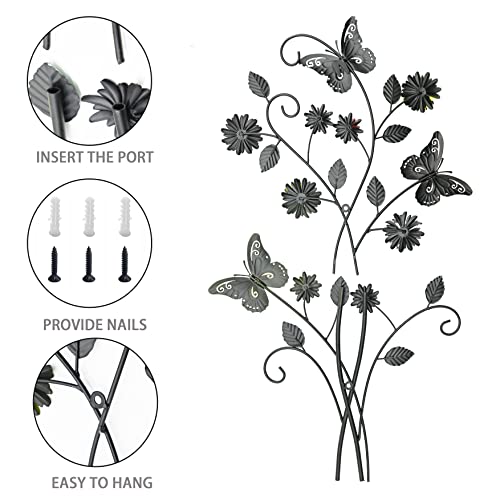 Remenna Metal Wall Art- Flower & Butterfly Wall Decor Modern Farmhouse Decoration Rustic Wall Decor for Bedroom Bathroom Living room Outdoor Garden 27inch×17inch