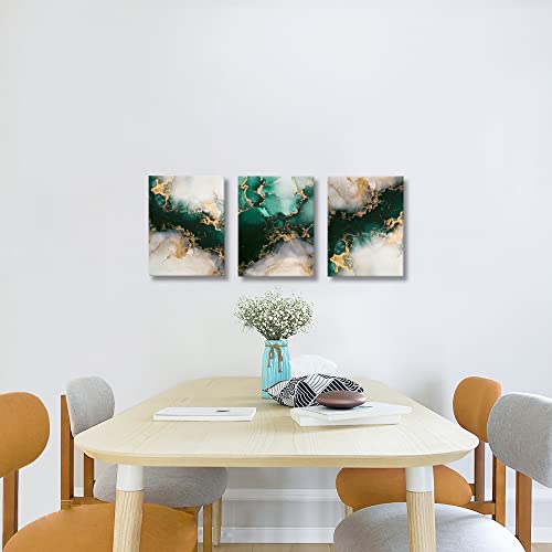 Emerald Green Wall Art,for Dining Room Bedroom Bathroom Living Room Wall Decor, Green and Gold Abstract Canvas Wall Art, Modern Glam Home Office Wall Decoration 16" X 24" X 3 Pieces