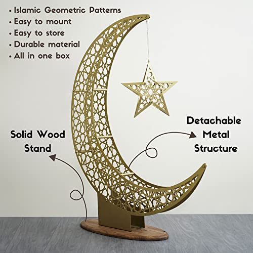 iwa concept Metal Crescent Moon and Star | Islamic Decoration for Home | Ramadan Decor | Ramadan Mubarak | Eid Gifts | Islamic Wall Art | (102 x 86 cm | 40.2 x 33.9 inches | Large)