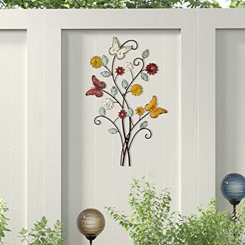 Remenna Metal Wall Art- Flower & Butterfly Wall Decor Modern Farmhouse Decoration Rustic Wall Decor for Bedroom Bathroom Living room Outdoor Garden 27inch×17inch