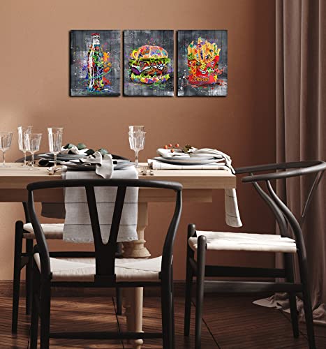Banksy Canvas Wall Art for Living Room, Modern Wall-Art for Bedroom, Street Art Graffiti Hamburg Cola French Fries Print Painting, Funny Wooden Decor, Stretched and Framed Ready to Hang Size 12x16x3P