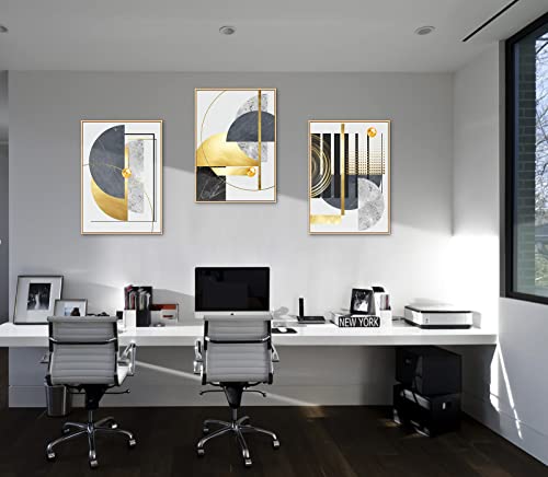 MOUDAMION Black Gold Canvas Wall Art, 3Pcs Large Abstract Canvas Wall Art Gold Frame Wall Quotes Painting Luxury Nordic Art Poster for Living Room Office 24x36inch