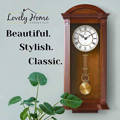 Pendulum Wall Clock Battery Operated - Large Hanging Grandfather Wall Clock with Pendulum - Quiet Wood Pendulum Clock - Wooden Wall Clock for Living Room Decor, Office & Home Décor Gift 27x11