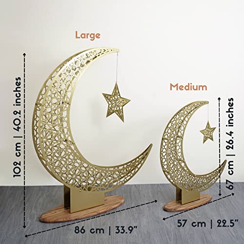 iwa concept Metal Crescent Moon and Star | Islamic Decoration for Home | Ramadan Decor | Ramadan Mubarak | Eid Gifts | Islamic Wall Art | (102 x 86 cm | 40.2 x 33.9 inches | Large)