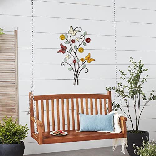 Remenna Metal Wall Art- Flower & Butterfly Wall Decor Modern Farmhouse Decoration Rustic Wall Decor for Bedroom Bathroom Living room Outdoor Garden 27inch×17inch