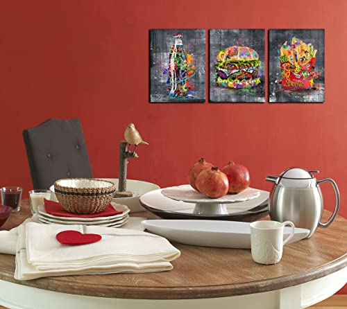 Banksy Canvas Wall Art for Living Room, Modern Wall-Art for Bedroom, Street Art Graffiti Hamburg Cola French Fries Print Painting, Funny Wooden Decor, Stretched and Framed Ready to Hang Size 12x16x3P