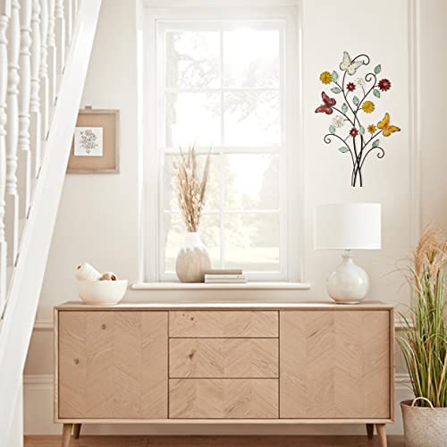 Remenna Metal Wall Art- Flower & Butterfly Wall Decor Modern Farmhouse Decoration Rustic Wall Decor for Bedroom Bathroom Living room Outdoor Garden 27inch×17inch