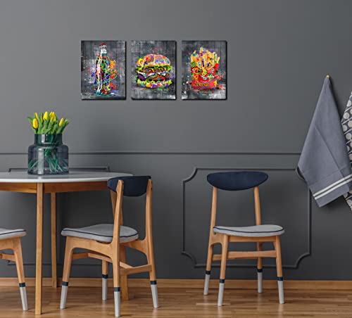 Banksy Canvas Wall Art for Living Room, Modern Wall-Art for Bedroom, Street Art Graffiti Hamburg Cola French Fries Print Painting, Funny Wooden Decor, Stretched and Framed Ready to Hang Size 12x16x3P