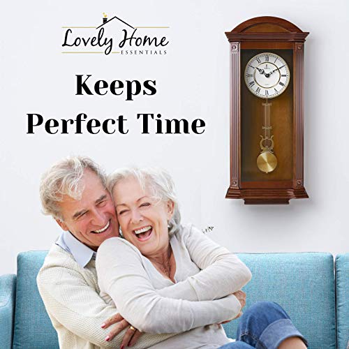 Pendulum Wall Clock Battery Operated - Large Hanging Grandfather Wall Clock with Pendulum - Quiet Wood Pendulum Clock - Wooden Wall Clock for Living Room Decor, Office & Home Décor Gift 27x11