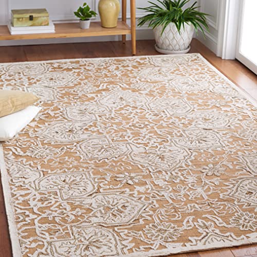 Safavieh Trace Collection 8' x 10' Gold/Ivory TRC304D Handmade Floral Medallion Wool Area Rug