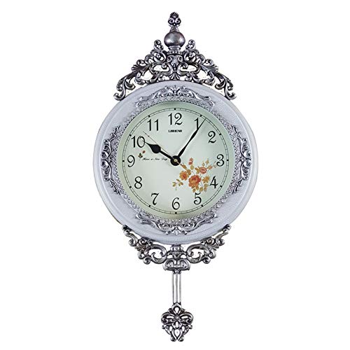 SHISEDECO Elegant, Traditional, Decorative, Hand Painted Modern Grandfather Wall Clock Fancy Ethnic Luxury Handmade Decoration, Swinging Pendulum for New Room or Office. Large. 29.5 Inch. (White)