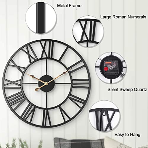 Industrial Wall Clock with Roman Numerals - Silent