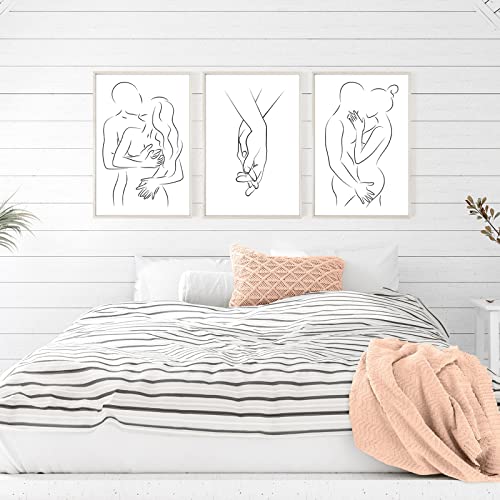 FEOFTIE Line Art Wall Decor Black Couple Wall Art Abstract Wall Decor Minimalist Art Line Drawing Wall Art Couples Bedroom Decor One Line Art Print Minimalist Wall Art 12x16 Inchx3 Unframed