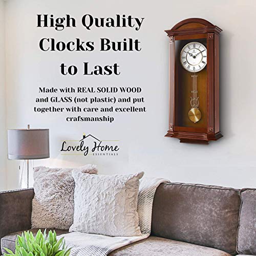 Pendulum Wall Clock Battery Operated - Large Hanging Grandfather Wall Clock with Pendulum - Quiet Wood Pendulum Clock - Wooden Wall Clock for Living Room Decor, Office & Home Décor Gift 27x11