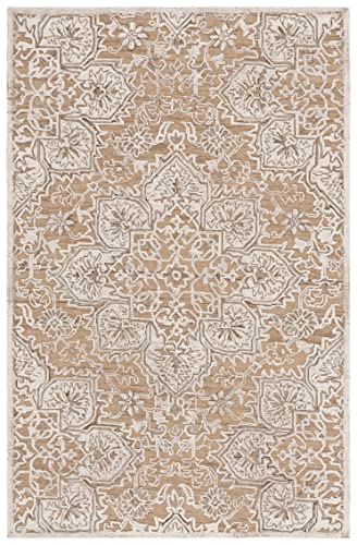 Safavieh Trace Collection 8' x 10' Gold/Ivory TRC304D Handmade Floral Medallion Wool Area Rug