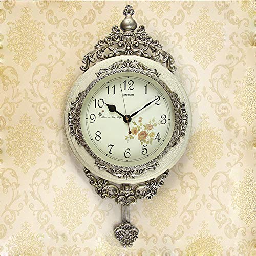 SHISEDECO Elegant, Traditional, Decorative, Hand Painted Modern Grandfather Wall Clock Fancy Ethnic Luxury Handmade Decoration, Swinging Pendulum for New Room or Office. Large. 29.5 Inch. (White)