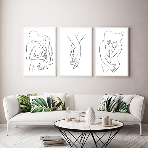 FEOFTIE Line Art Wall Decor Black Couple Wall Art Abstract Wall Decor Minimalist Art Line Drawing Wall Art Couples Bedroom Decor One Line Art Print Minimalist Wall Art 12x16 Inchx3 Unframed