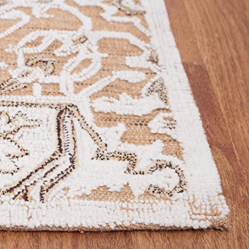 Safavieh Trace Collection 8' x 10' Gold/Ivory TRC304D Handmade Floral Medallion Wool Area Rug