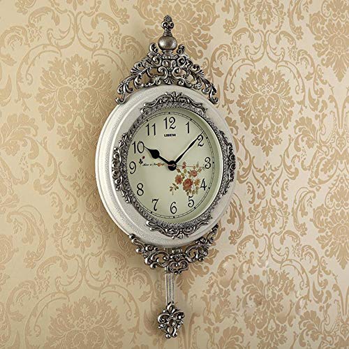 SHISEDECO Elegant, Traditional, Decorative, Hand Painted Modern Grandfather Wall Clock Fancy Ethnic Luxury Handmade Decoration, Swinging Pendulum for New Room or Office. Large. 29.5 Inch. (White)
